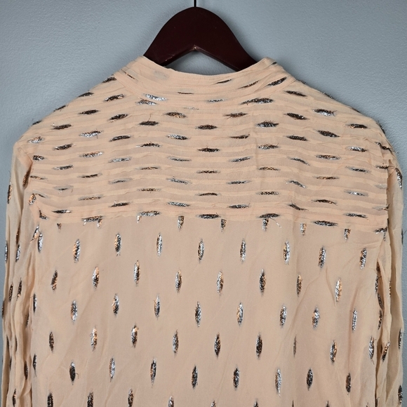 CIEBON Farah Top Button-up Slight Crop Peach Metallic All Over Print Women Sz S‎ - Picture 6 of 12